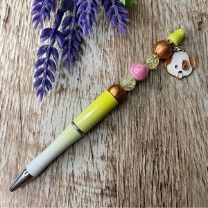 Writing Dog Brown Pen Beaded Silicone Gift Custom Handmade Office Supplies